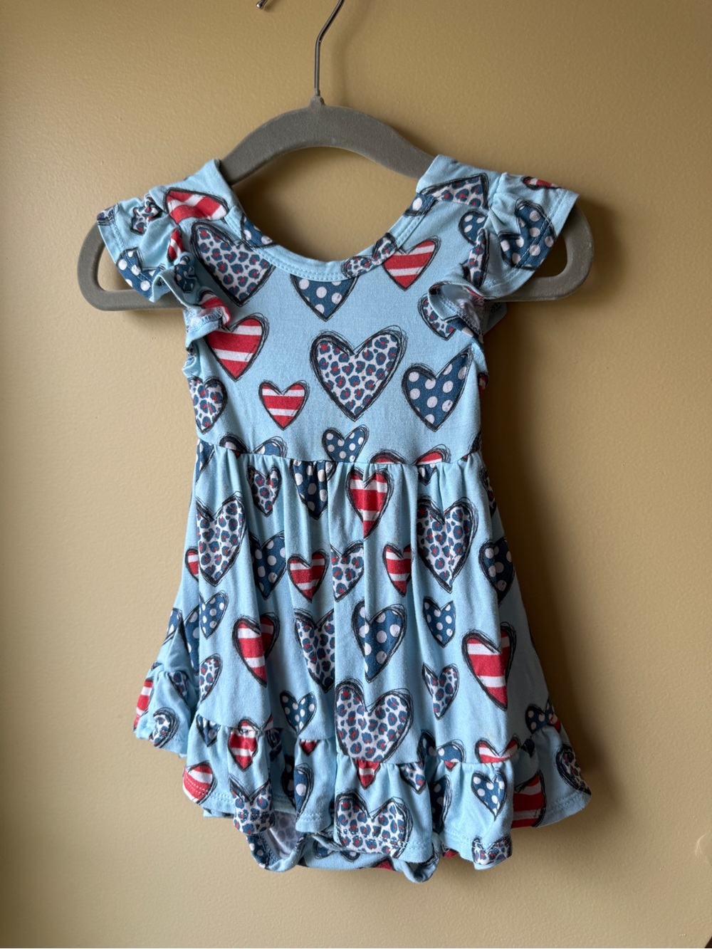 Posh Peanut Heart Print Twirl Dress | Patriotic Hearts | 6-12M